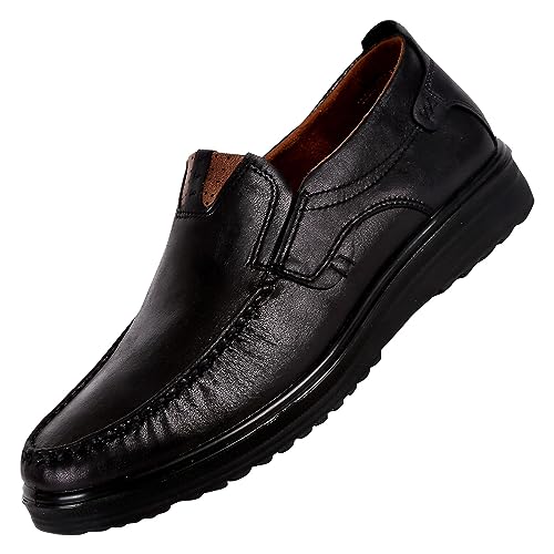 Mocasines casuales de cuero para hombre, antideslizantes, sin cordones, suela de goma, ligeros, transpirables, cómodos, zapatos de vestir de negocios, Black, 40 2/3 EU