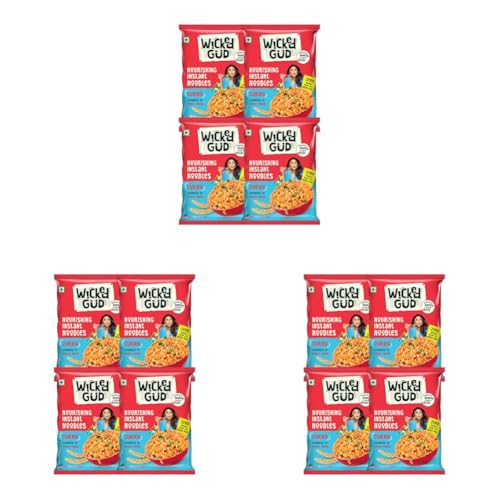 Image of WickedGud Nourishing Curry Instant Noodles (69 gm x 4) | Healthy Noodles | Whole Wheat | No Maida | No Palm Oil | No MSG |Source of Protein | High Fibre | Cholesterol Free (Pack of 3)