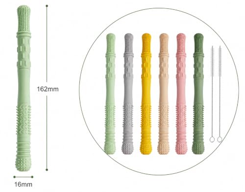6Pack Zahnungshilfe Baby, Beißröhrchen Ba-by, Zahnungshilfe für 3-12 Monate Babys Molars, BPA Free Kaustange Baby mit 2 Reinigungsbürsten, Geschirrspüler Safe