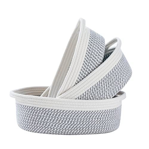 Bnnlqpsttg Cestas de Cuerda de AlgodóN de 3 Piezas con Asas Juego de Cestas de Almacenamiento de Tejido Ovalado de AlgodóN Natural, Cesta de Juguete - + Gris 2
