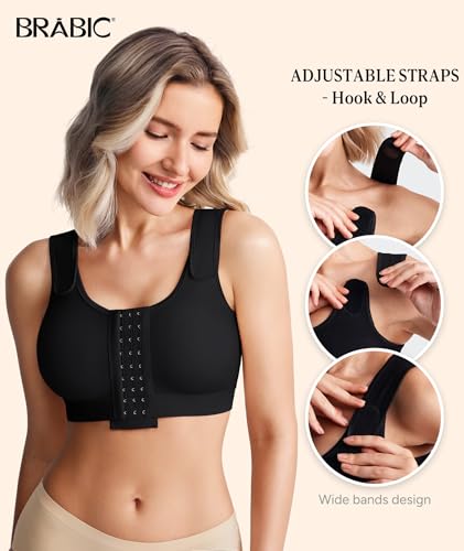Image of BRABIC Post Surgery Compression Bras for Women Front Closure Mastectomy Bra with Wide Adjustable Straps Wirefree