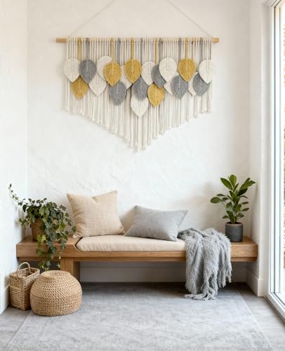Tempospark Large Macrame Wall Hanging, 39" Wx29 L Boho Wall Hanging, Boho Chic Leaves Tassels Tapestry for Bedroom, Living Room, Dining Room, Nursery, Hallway, Balcony - image 6