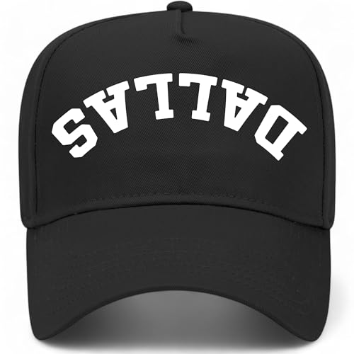 Dallas Upside Down Reversed Vintage Trucker Hat | Texas | Premium Snapback Baseball Hat for Men & Women (US, Alpha, One Size, Black)