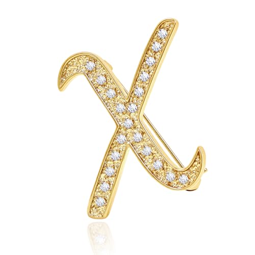 Image of Cicy Bell A-Z Initial 26 Letter Brooch Pins 18k Gold Plated Cubic Zirconia Breastpin Name Personalized Gifts for Women Men