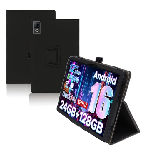 For DOOGEE U12 ケース 12インチ DOOGEE U12 Android 16 タブレット 保護ケース 高級PU 全面保護 調節可能 防水防汚 衝突防止 薄型軽量 良い手触り Greerass 長持ち スタンド機能付き タブレット ケース (ブラック)のサムネイル