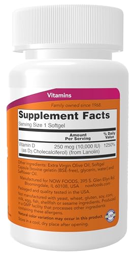 NOW Foods Supplements, Vitamin D-3 10,000 IU, Highest Potency, Structural Support*, 120 Softgels - Image 3