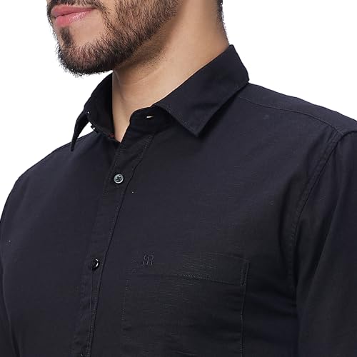 Image of Raymond Men Slim Fit Solid Pattern Linen Cotton Blend Regular Collar Full Sleeve Casual Shirt