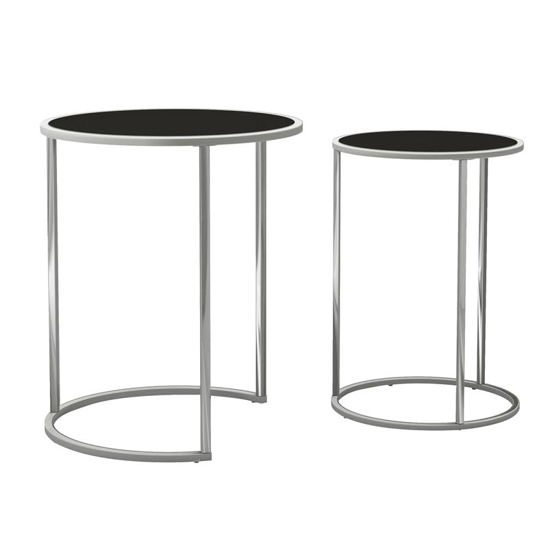 URBNLIVING 2 Piece Round Nesting Stacking Sofa Side Tables Set Tempered Glass Top Metal Leg Coffee Counter Modern Space Saving Accent Tea Top for Living Room Bedroom Office