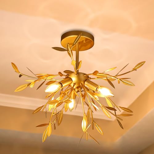 Wellmet gold leaf semi flush mount