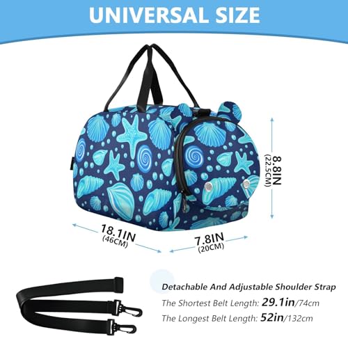 Starfish Bubble Blue Kids Travel Duffel Bag for Boys Girls Overnight Weekend Tote Bag with Shoes Compartment for Trip Beach Swim3