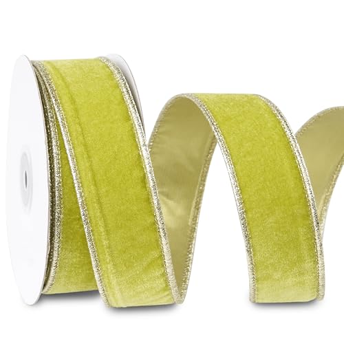 DINDOSAL Lime Green Velvet Ribbon Wired 1.5