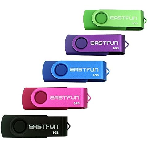 EASTFUN 5 Pack 8GB USB Flash Drive USB 2.0 Flash Memory Stick Fold Storage Thumb Stick Pen (Five Mixed Colors: Black Rose Blue Purple Green) Cover