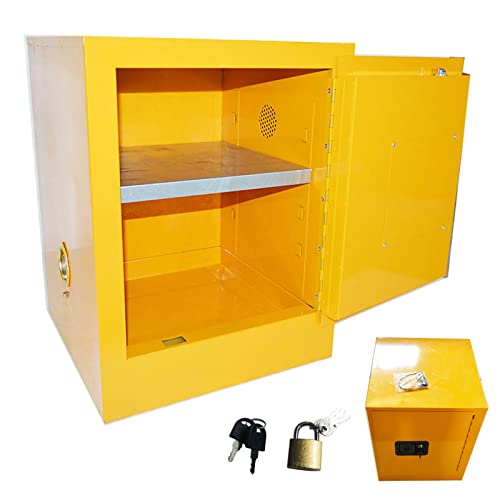 INTBUYING Flammable Cabinet, Galvanized Steel Safety Cabinet for Flammable Liquids, Adjustable Shelf Door Manual Close Flammable Storage Cabinet for Commercial Industrial (16Gallon 17x18.1x22 in)