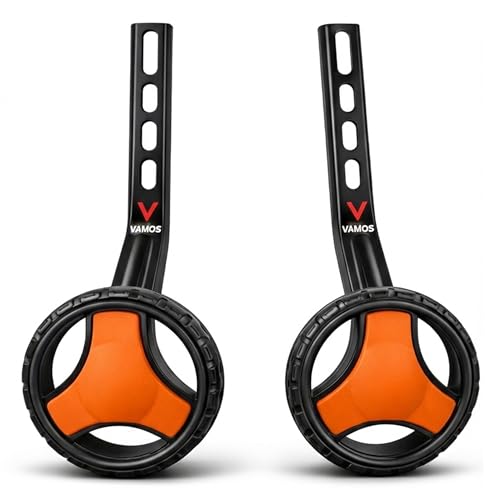 Image of Vamos Pro adjustable side support training wheels for kids cycle 14 to 20 inch (14T,16T,18T,20T) Heavy-Duty steel brackets Universal Fit, Easy installation side wheels for safe ride (Orange)