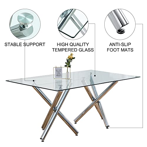 Azmac Glass Dining Table Set For 8, 71 Inch Dining Room Table Set, Large Modern Rectangle Dinner Tempered Glass Table With 8 Pu Leather Dining Chairs (Light Grey, 1 Table + 8 Chairs) #TOP3
