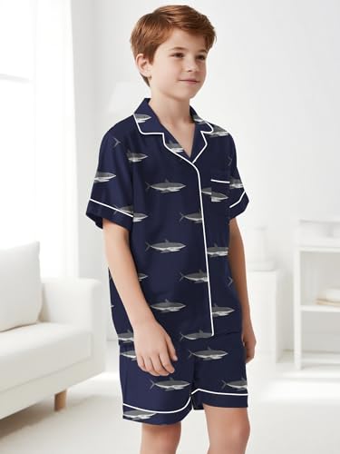 SANGTREE Boys Girls Pajamas Set 2 Piece Soft Short Sleeve Sleepwear Button-Down Kids Nightwear, 5-14 Years4