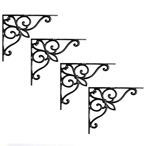 Image of Sharpex Wall Mounted Metal Bracket | Decorative Wall Hook Plant Hanger for Hanging Pots, Bird Feeders, Flower Baskets, Planters, Lanterns, Lamps, and Wind Chimes for Indoor /Outdoor Use (Black, 4 Pc)