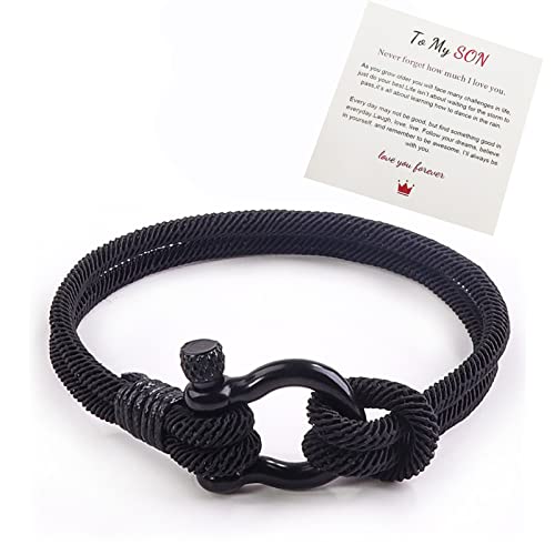 Inenimartj To My Son Bracelet - I Will Always Be With You Nautical Bracelet For Son, Braided Rope Cuff Wristband Nautical Bracelet For Men Women. (To My Son, Black) #TOP24