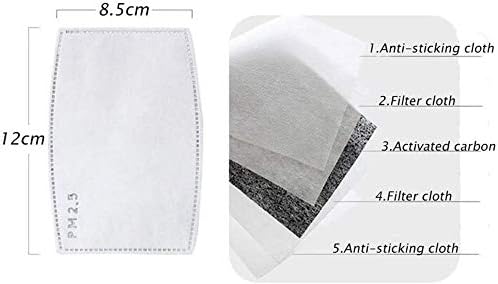 (100 sheets) Activated carbon filter 5 layers of replaceable filter paper, scarf insert 5 layers of replaceable adult activated carbon anti-fog filter paper