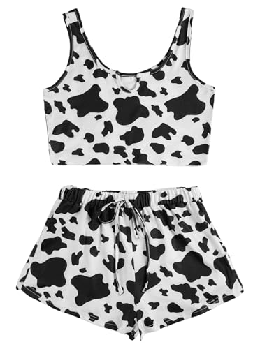 Avanova Women's Cow Print Tank Top and Shorts Pajama Set 2 Piece Sleepwear Set Cow Medium