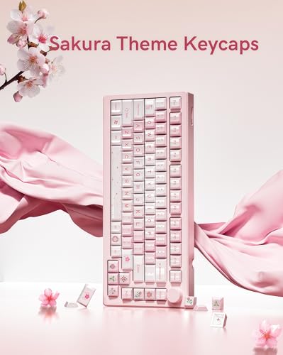 Image of dagaladoo PBT keycaps Set, Cherry Profile Keyboard Keycaps Cute | Glossy Cherry Blossom key caps,Custom keycaps for 60% 65% 75% 100% Cherry-MX switch Mechanical Keyboard(Pink,134-keys)