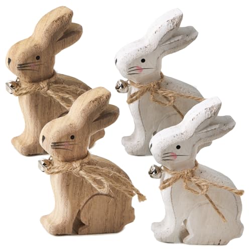 Logbuch-Verlag 4 kleine Hasen Holz Osterhasen braun weiß Holzhasen Set kleines...