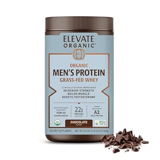 ELEVATE ORGANIC Men’s Whey Protein Powder, Chocolate, Grass Fed A2 Regenerative Whey with KSM-66 Ashwagandha® & Acti Veda™ (22g Protein)