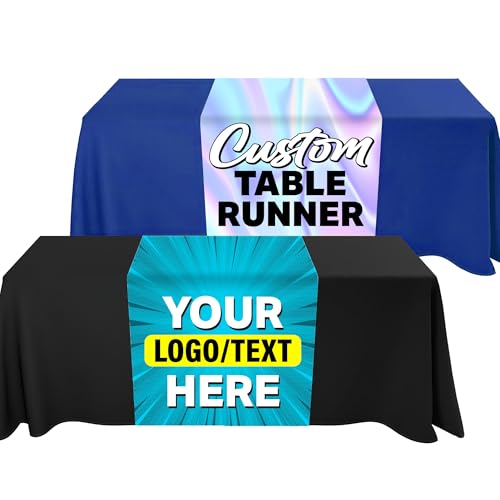 Custom Table Runner Cover with Logo Text Personalized Customizable for Business Vendor Trade Show Shop (24x72)