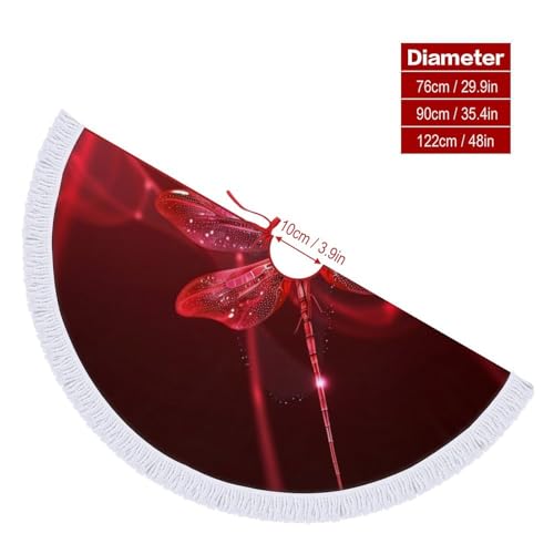 Jupe de sapin de Noël libellule rouge à pompons double couche 122cm - 3