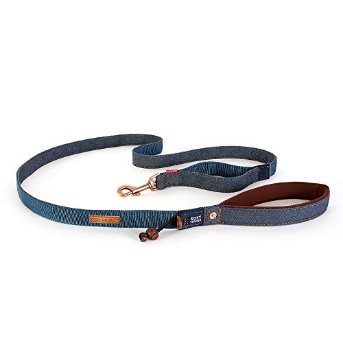 EzyDog Soft Trainer Dog Leash with Traffic Control Handle - Reflective Stitching for Nighttime Safety and Superior Strength and Comfortability for Training Large to Medium Dogs (72”, Denim)