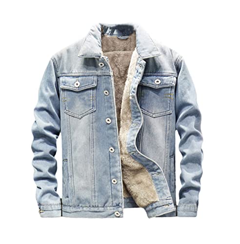 Blouson d'hiver en jean homme polaire bleu clair veste chaude coupe-vent XXL
