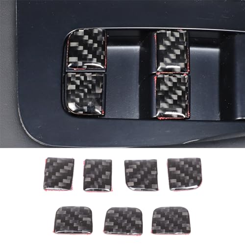 Window Lift Switch Button Trim Cover Sticker Compatible with Tesla Model 3 Highlander 2023-2024, Interior Door Armrest Window Switch Button Decoration Cover Decal, Carbon Fiber1