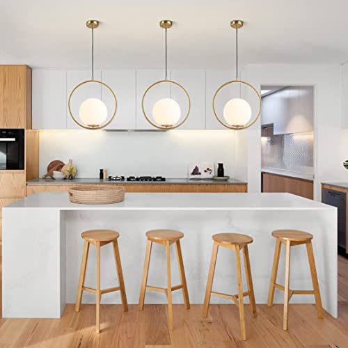 Bokt Mid Century Modern 1-Light Globe Pendant Light Large Brushed Gold Hanging Light Minimalist Round Pendant Lighting White Glass Globe Ball Pendant Light Kitchen Island Lighting #TOP2