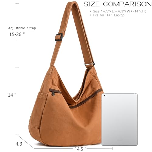 Image of Canvas Hobo Crossbody Shoulder Tote Bag for Women and Men Large Purse Messenger Bag Travel Work Shopping