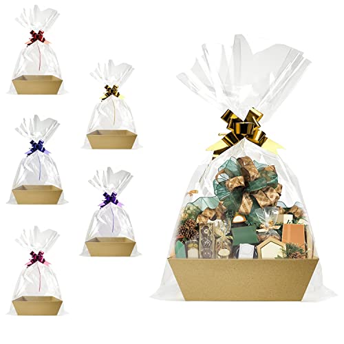 Funsky - Cestas para regalos vacías, 5 piezas resistentes de bricolaje a granel, bandeja de cartón kraft con asas, kit de cesta de regalo para cumpleaños, Navidad, San...