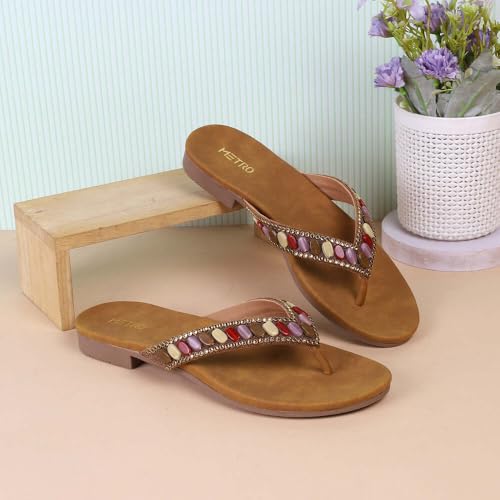 Image of Metro Women Synthetic Embellished Ethnic Casual Slip-on Sandal