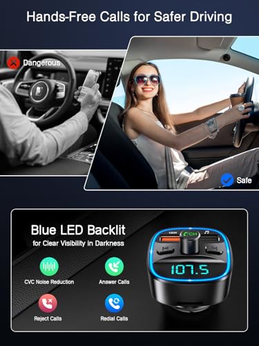 ORIA Bluetooth FM Transmitter Auto, Bluetooth 5.3 Adapter für Auto Radio, Rauschunterdrückung...