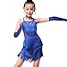 Hotfiary Girls Latin Dance Dress Halter Tassel Sleeveless Leotards and Skirt Latin Tango Ballroom Dress for 3-15 Years