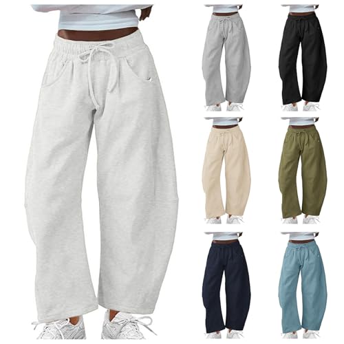 Womens Barrel Sweatpants Drawstring Wide Leg Pants Casual Baggy Elastic Waisted Trousers Pants with Pockets4