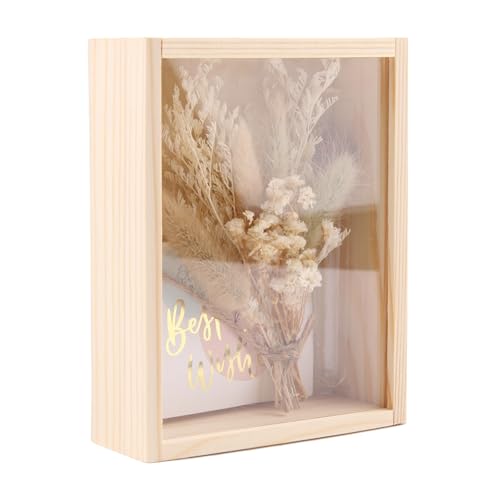 CYIOU Cadeaux de Mariage Ensemble Cadeau D'argent de Mariage pour Couple Mariés Boîte en Bois + Fleurs Séchées + Tube À Essai + Carte Vœux pour les Jeunes Mariés Anniversaire (4)