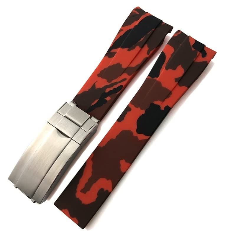 Bracelet montre silicone rouge camouflage 21mm idéal pour le sport