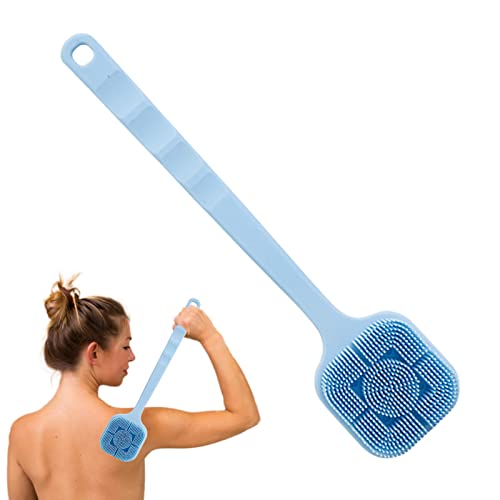 Cepillos para la espalda para ducharse, masaje espalda doble cara con mango largo, ducha para uso en seco y húmedo con cerdas suaves silicona Lambo