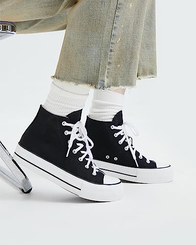 Pawnana Women's High Top Platform Sneakers Black Canvas Fashion Sneakers For Women Shoes Y2K Zapatos Zapatillas Plataforma Mujer #TOP5