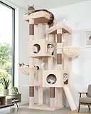 Globlazer Stabilny drapak o wysokości 182 cm z 2 wyściełanymi platformami, 2 niszami, 2 miękkimi koszami, deską sizalową, drzewkami dla 3-5 dużych kotów do odpoczynku w pomieszczeniach (S72E, beżowy)