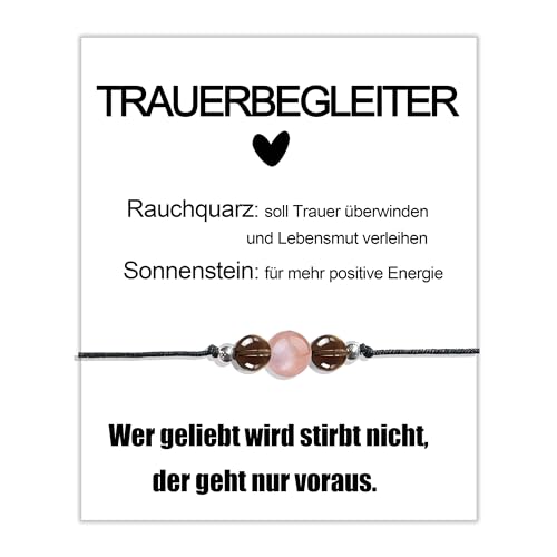 MKISHINE TRAUERBEGLEITER Grußkarte Trauerbegleitung Trost Trauer Armband Trauerarmband Edelstein Kristalle Geschenk personalisiert Rauchquarz Sonnenstein