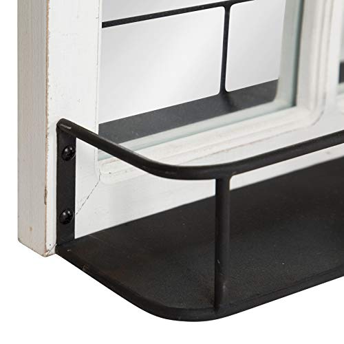 Kate and Laurel Jackson Casual Farmhouse Solid Wood 10 Windowpane Mirror with Distressed Black Metal Shelf, 40x18, Coastal White - Thumbnail 3