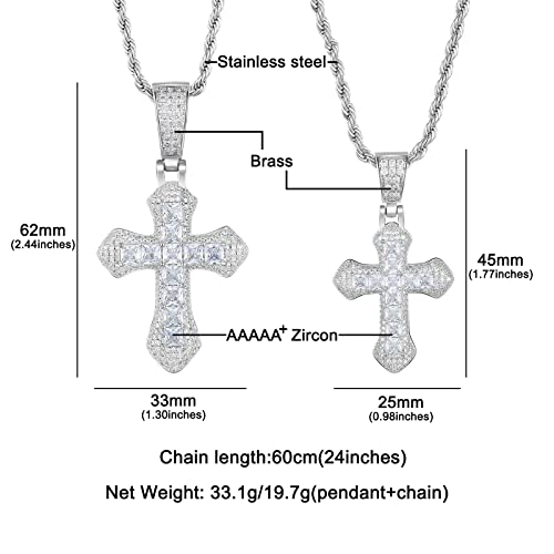 Greenbell Men's Cross Necklace Gold Plated Pendant - Iced Out Cubic Zirconia Brass Crucifix For Women Hip Hop Jewelry With 24'' Rope Chain (Blue:cross Pedant 1.77"*0.98") #TOP1