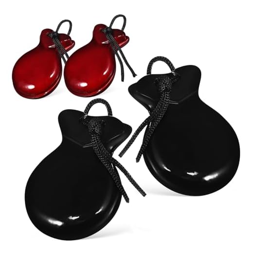 TOBBOMEY 2 Pares Castañuelas de Madera Instrumento de Percusión Portátil para Adultos Principiantes y Profesionales Colores Marrón y Negro