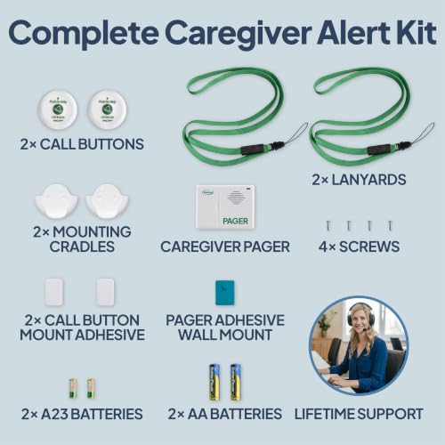 Image of Smart Caregiver Pager System with 2 Call Buttons for Elderly Assistance, Fall Prevention, and Nurse Calling | Wearable Wireless Pager for Patient Help at Home | USA-Based Company and Customer Support