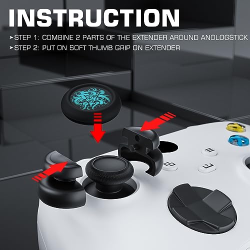 Image of PlayRealm NO FALLING OFF Thumbstick Extender & Silicone Grip Cover 2 Sets for Xbox Series X /S & Xbox One S /X Controller(CthulhuII Green)